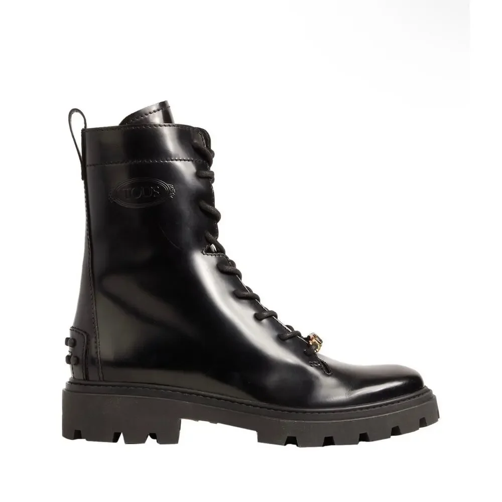 New in box Tods ankle combat boots sz 5.5 LEATHER block heel